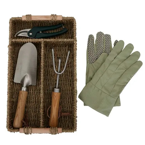 Garden Tools with Basket and Gloves
