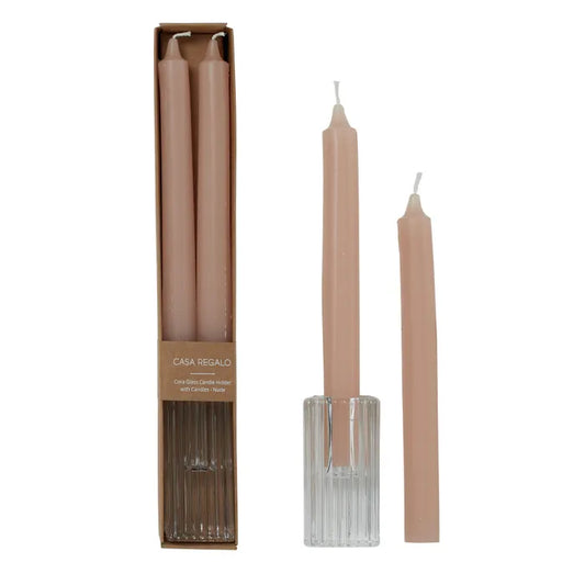 Casa Regalo Cora Glass Candle Holder with Taper Candles